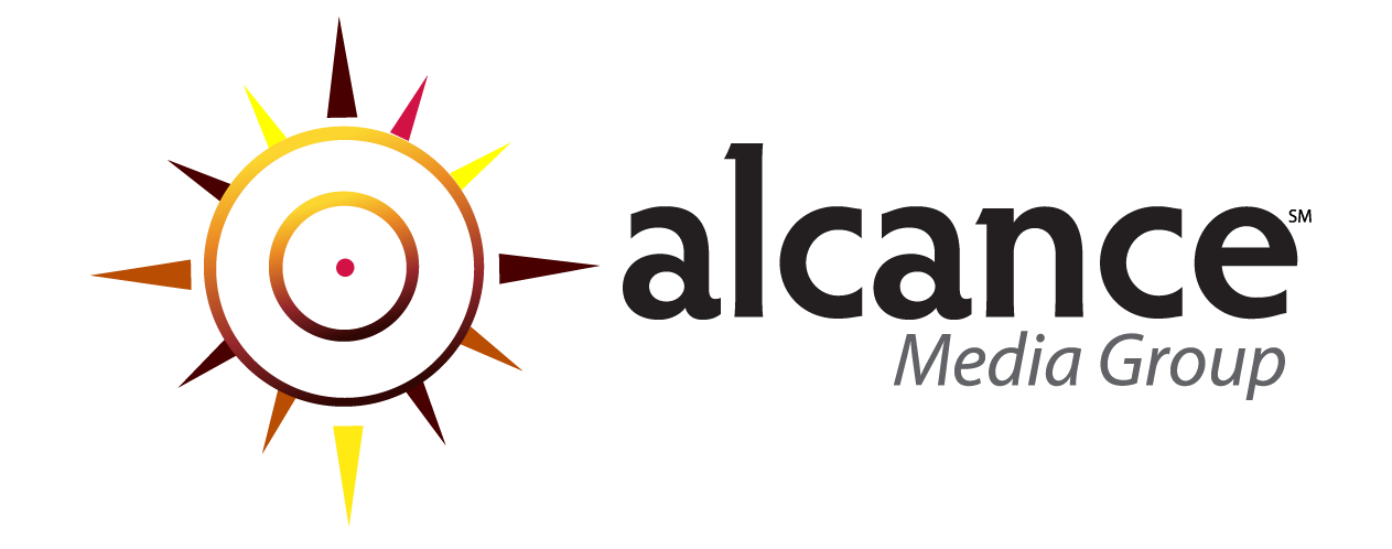 Picture of brightly colored sun and Alcance Media Group logog.com