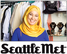 Picture of smiling woman wearing yellow head scarf, Zena Consulting, Lee Mozena, Seattle Met, Malikah Festival, City of Redmond, Washington.h