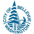 Picture of City of Bellevue logo; trees; mountains