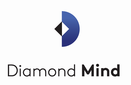 Picture of the words Diamond Mind in black letters with a half circle and diamond shape above that is blue, black, and white