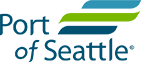 Picture of Port of Seattle logo with three stripes that are dark blue, bright green, and torquoise blue.na