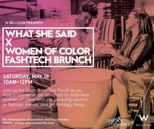 Picture of two young women sitting at table with drinks; What she said; Women of color; Fashtech; brunch